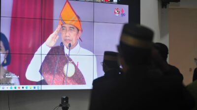 Sekda Bersama Forkopimda Lutim Ikuti Upacara Harla Pancasila Secara Virtual