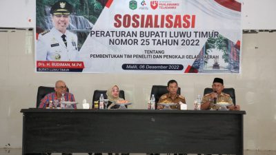 Pemkab Lutim Gelar Sosialisasi Peraturan Bupati No 25 Tahun 2022 Tentang TP2GD