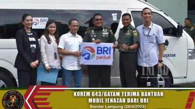 KOREM 043/GATAM TERIMA BANTUAN  MOBIL JENAZAH DARI BRI